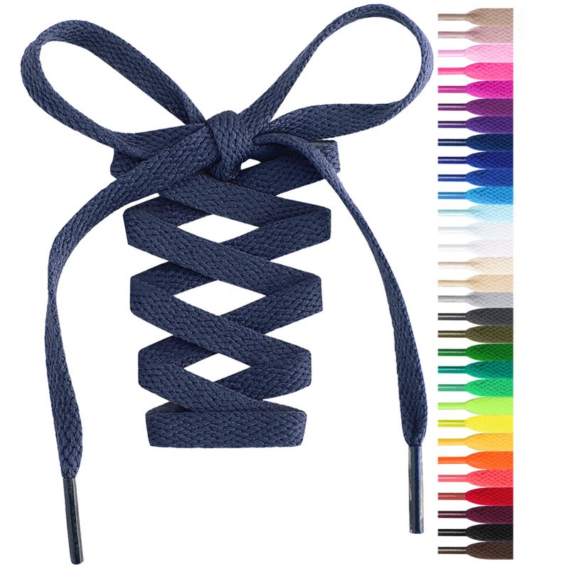 Handshop Flat Shoelaces 5/16" - Shoe Laces Replacements For Sneakers and Athletic Shoes Boots Navy Blue 102cm - Image 1